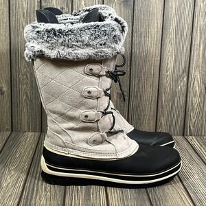 Khombu Emily Suede Winter Boots Wm 11 Gray Faux Fur Trim Lace Up Snow Gorpcore